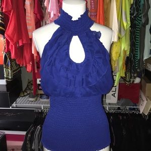 2b halter blue ruffle
